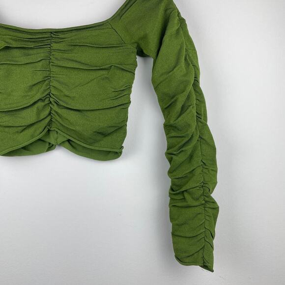 Zara Green Long Sleeved Ruched Crop Top - Size S - Picture 3 of 7